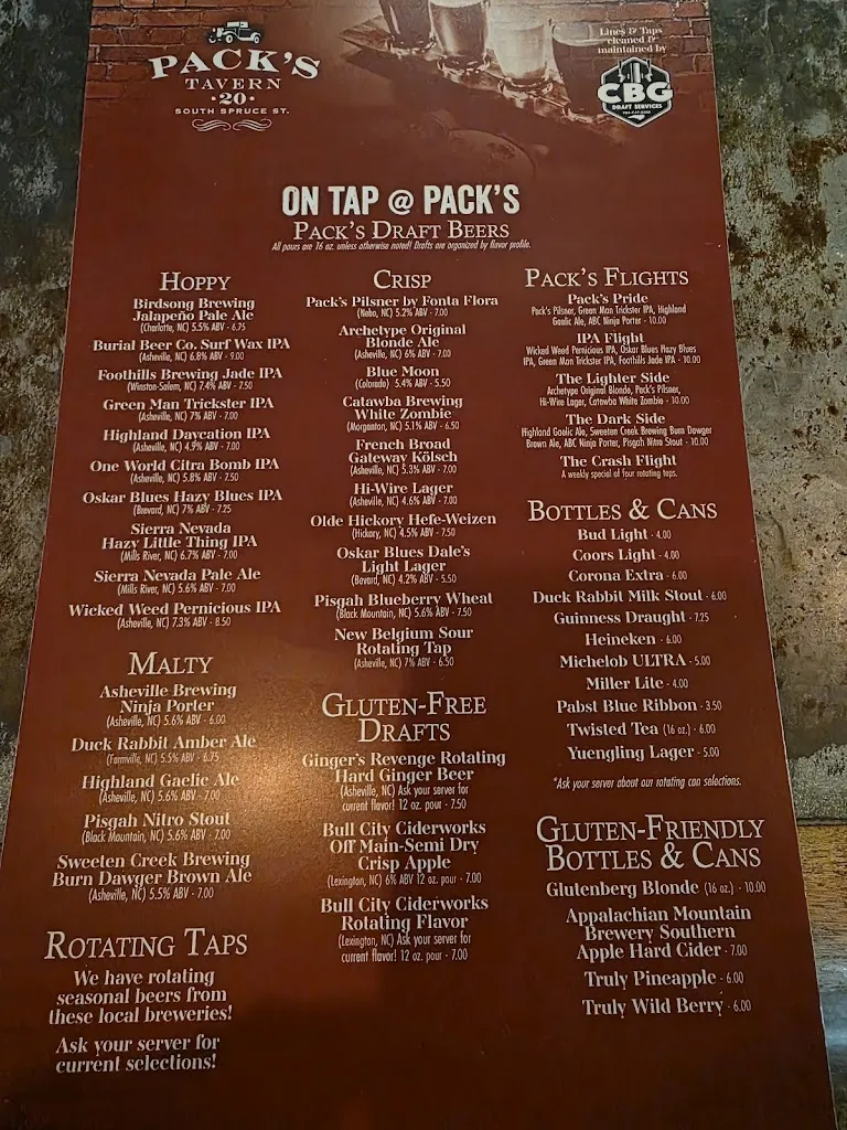 Menu_Pack's Tavern_Asheville, NC_image_old_1