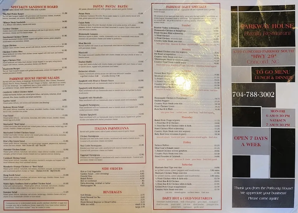 Menu_Parkway House Family Restaurant_Concord, NC_image_old_2