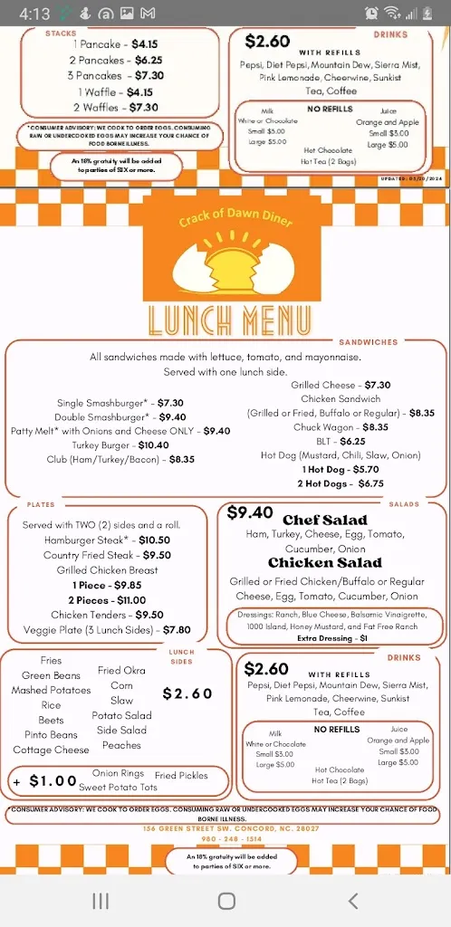 Menu_Crack of Dawn Diner_Concord, NC_image_old_1
