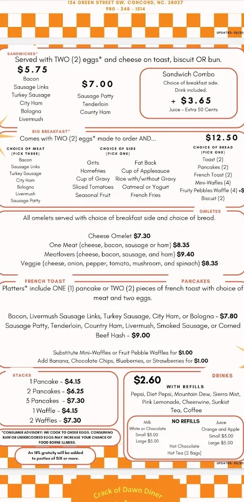 Menu_Crack of Dawn Diner_Concord, NC_image_old_2