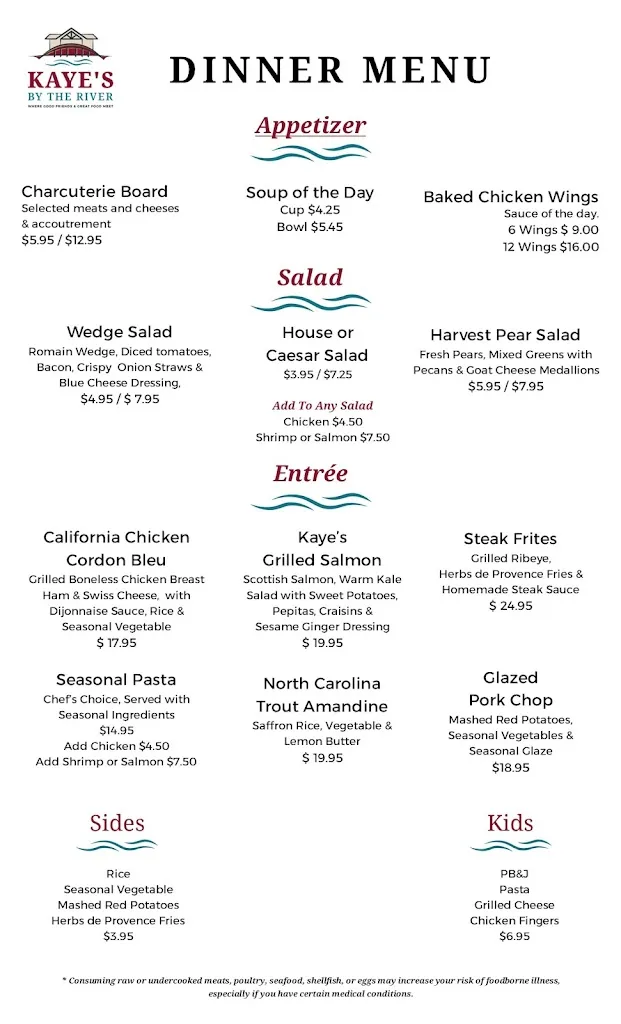 Menu_Kaye's By The River_Newland, NC_image_old_1
