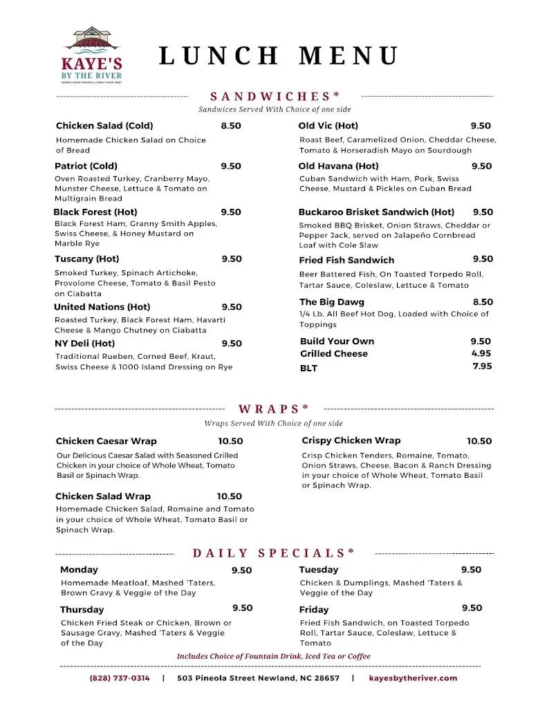Menu_Kaye's By The River_Newland, NC_image_old_2