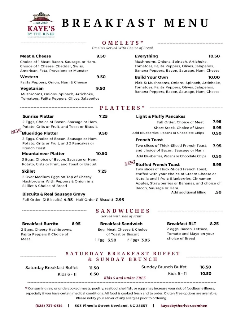 Menu_Kaye's By The River_Newland, NC_image_old_3