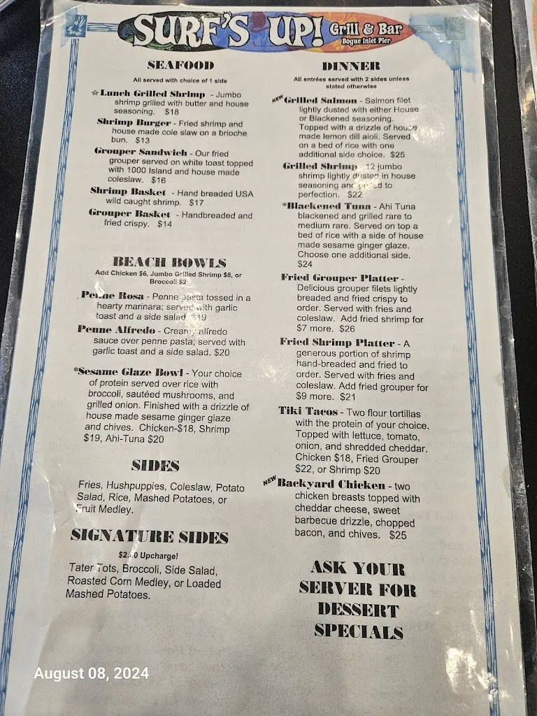 Menu_Surf's Up Grill & Bar_Emerald Isle, NC_image_old_2