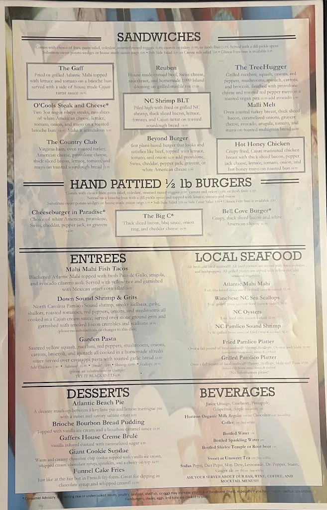 Menu_Gaffer's_Emerald Isle, NC_image_old_1