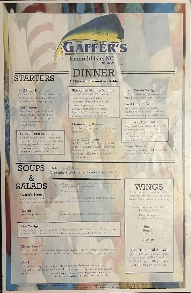 Menu_Gaffer's_Emerald Isle, NC_image_old_3