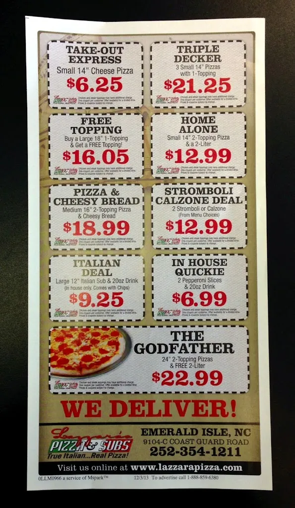 Menu_Lazzara's Pizza & Subs_Emerald Isle, NC_image_old_3
