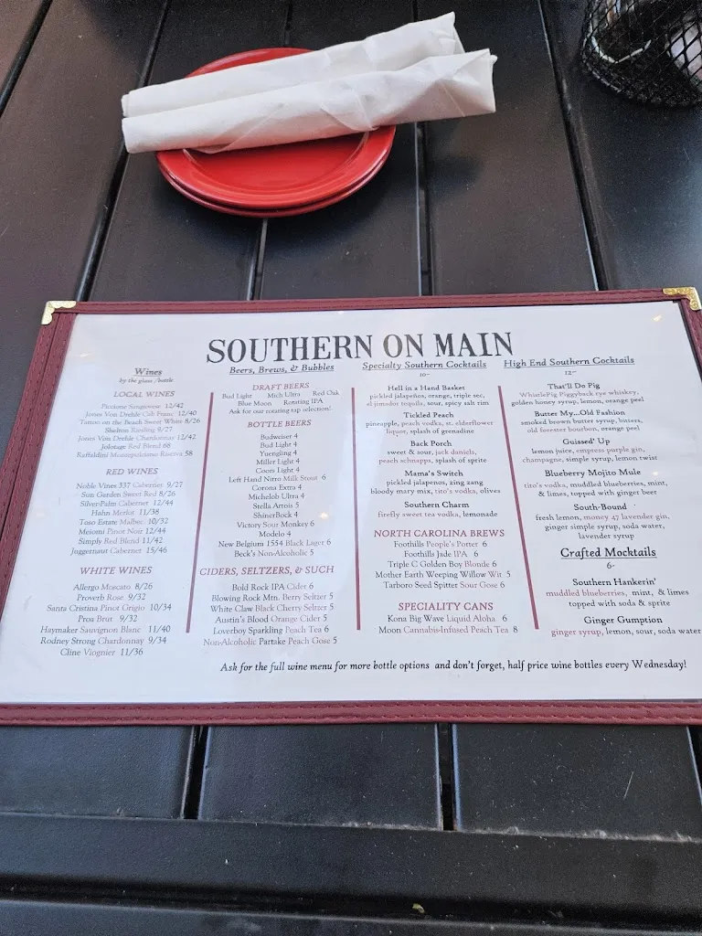 Menu_Southern On Main_Elkin, NC_image_old_1