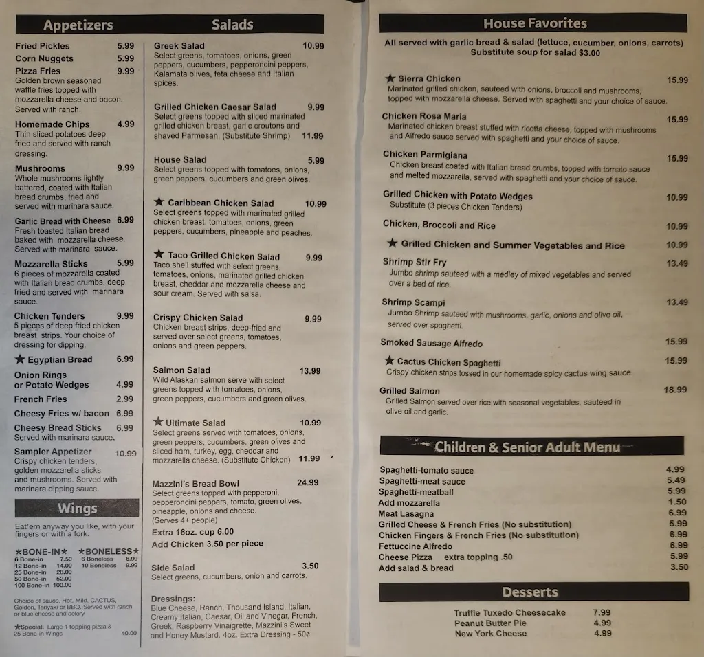 Menu_Mazzini's Italian Restaurant_Elkin, NC_image_old_1