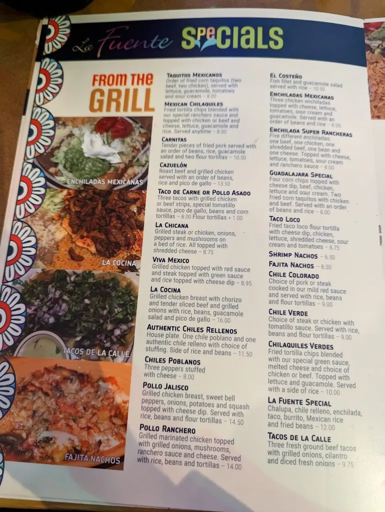 Menu_La Fuente_Elkin, NC_image_old_2