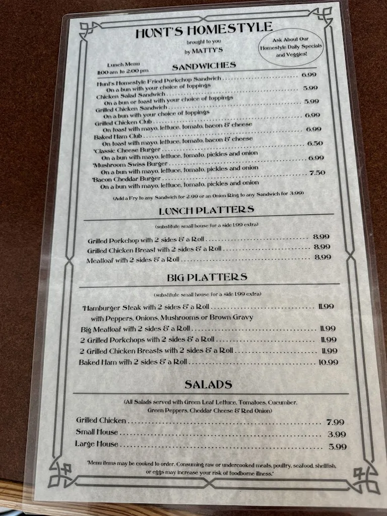 Menu_Hunt’s Homestyle_Elkin, NC_image_old_2