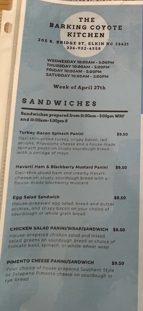 Menu_The Barking Coyote Kitchen_Elkin, NC_image_old_1