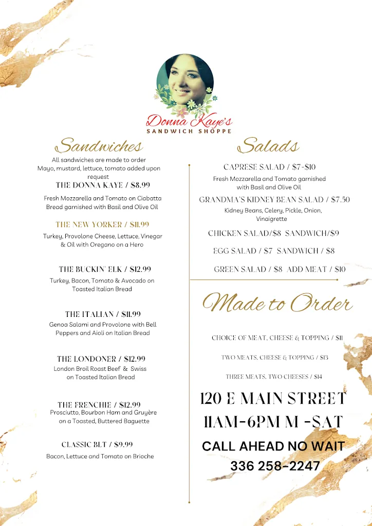 Menu_Donna Kaye's Sandwich Shoppe_120 E Main St, Elkin_image_old_1