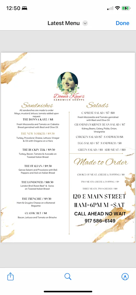 Menu_Donna Kaye's Sandwich Shoppe_120 E Main St, Elkin_image_old_2