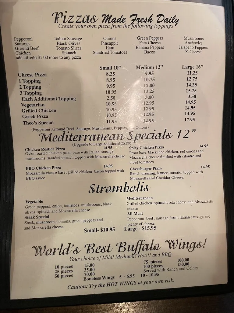 Menu_Theo's Italian & Family Restaurant_Jonesville, NC_image_old_1