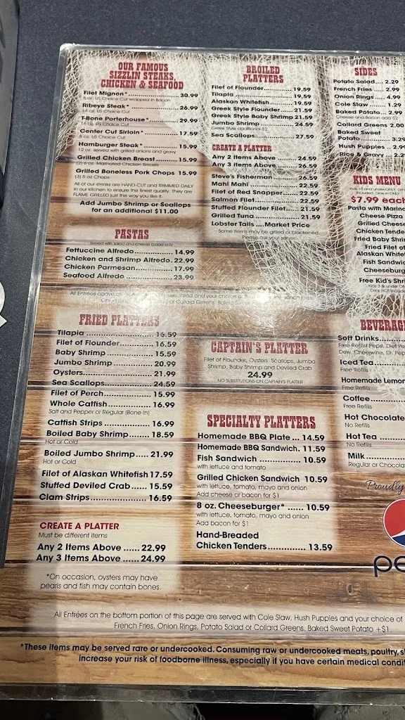 Menu_Captain Steve's Family Seafood Restaurant_Harrisburg, NC_image_old_2