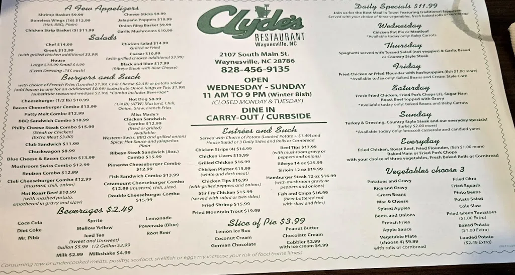Menu_Clyde's Restaurant_Waynesville, NC_image_old_2