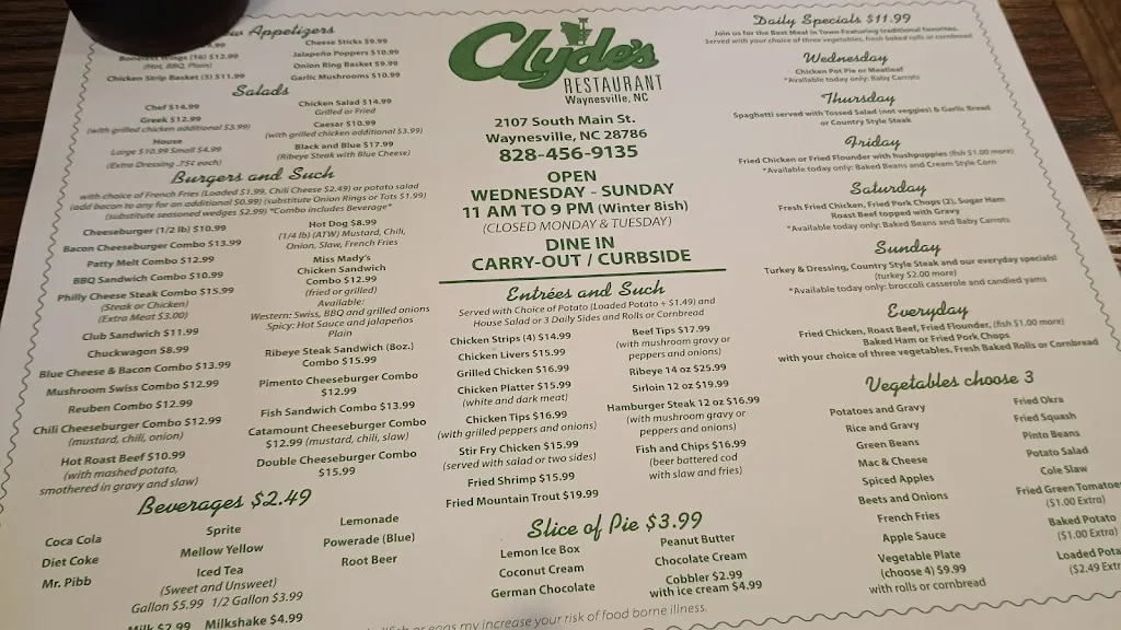 Menu_Clyde's Restaurant_Waynesville, NC_image_old_3