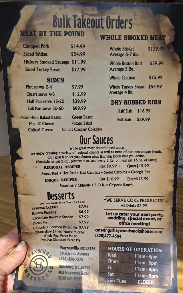 Menu_Haywood Smokehouse_Waynesville, NC_image_old_1