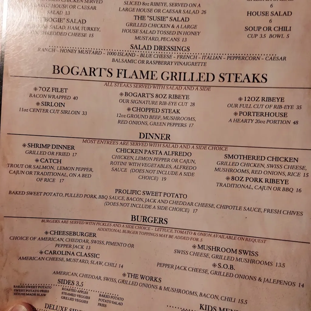 Menu_Bogart's Restaurant and Tavern_Waynesville, NC_image_old_1