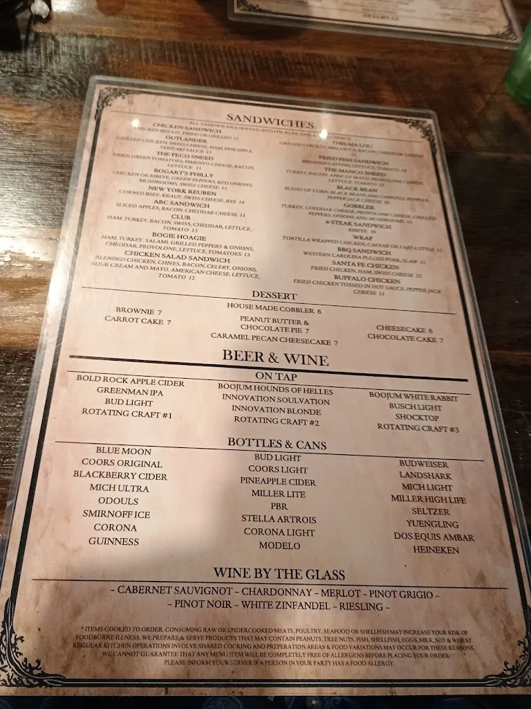 Menu_Bogart's Restaurant and Tavern_Waynesville, NC_image_old_2