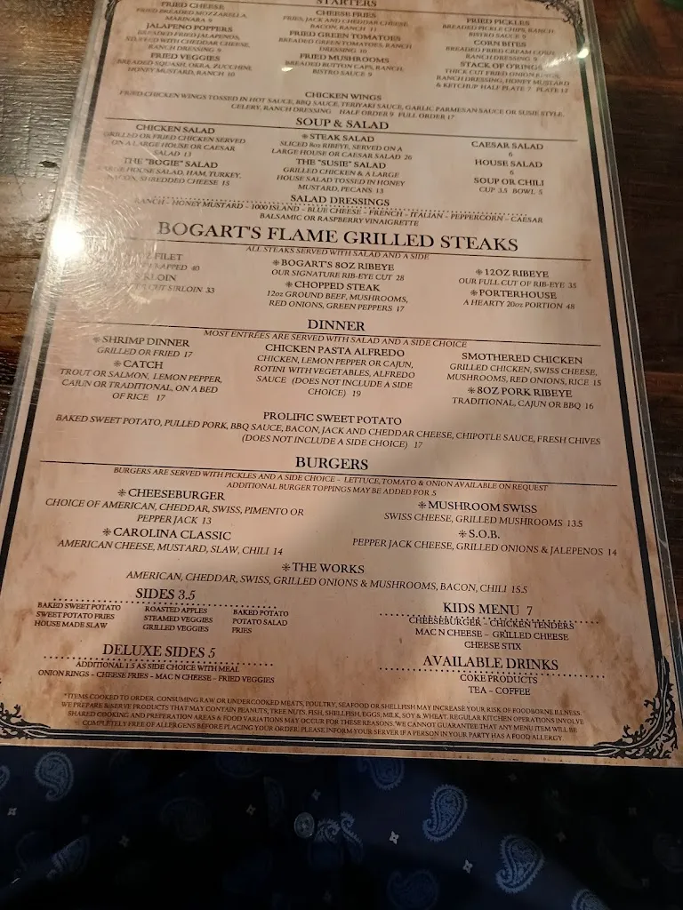 Menu_Bogart's Restaurant and Tavern_Waynesville, NC_image_old_3