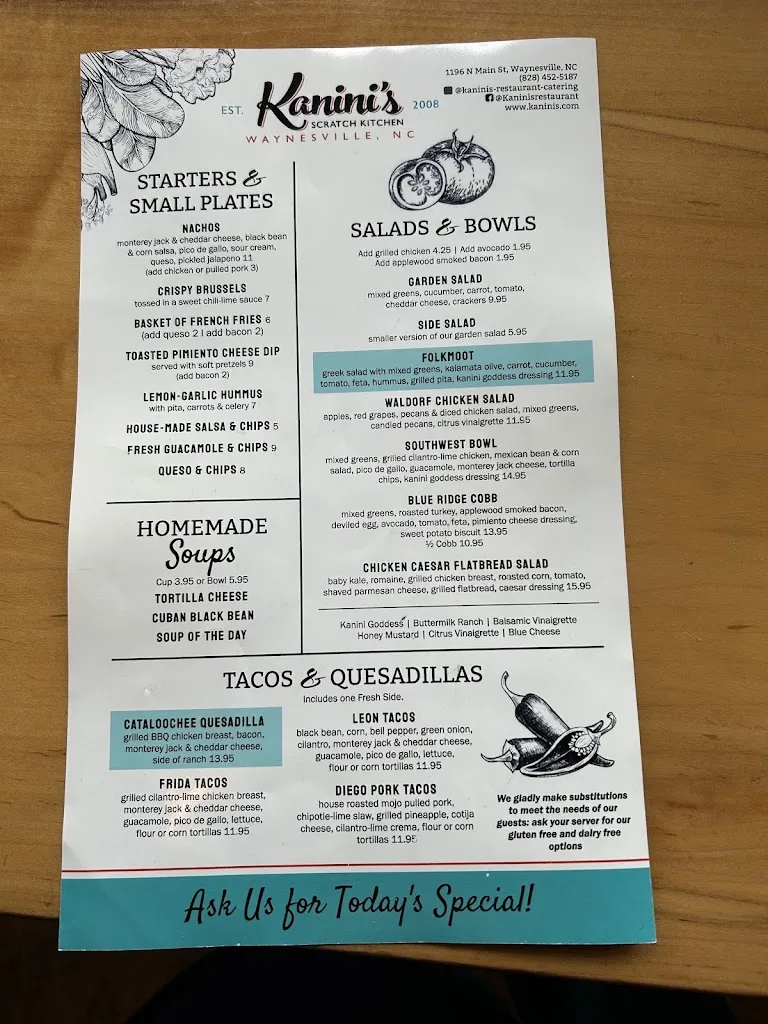 Menu_Kanini's Restaurant & Catering_Waynesville, NC_image_old_1