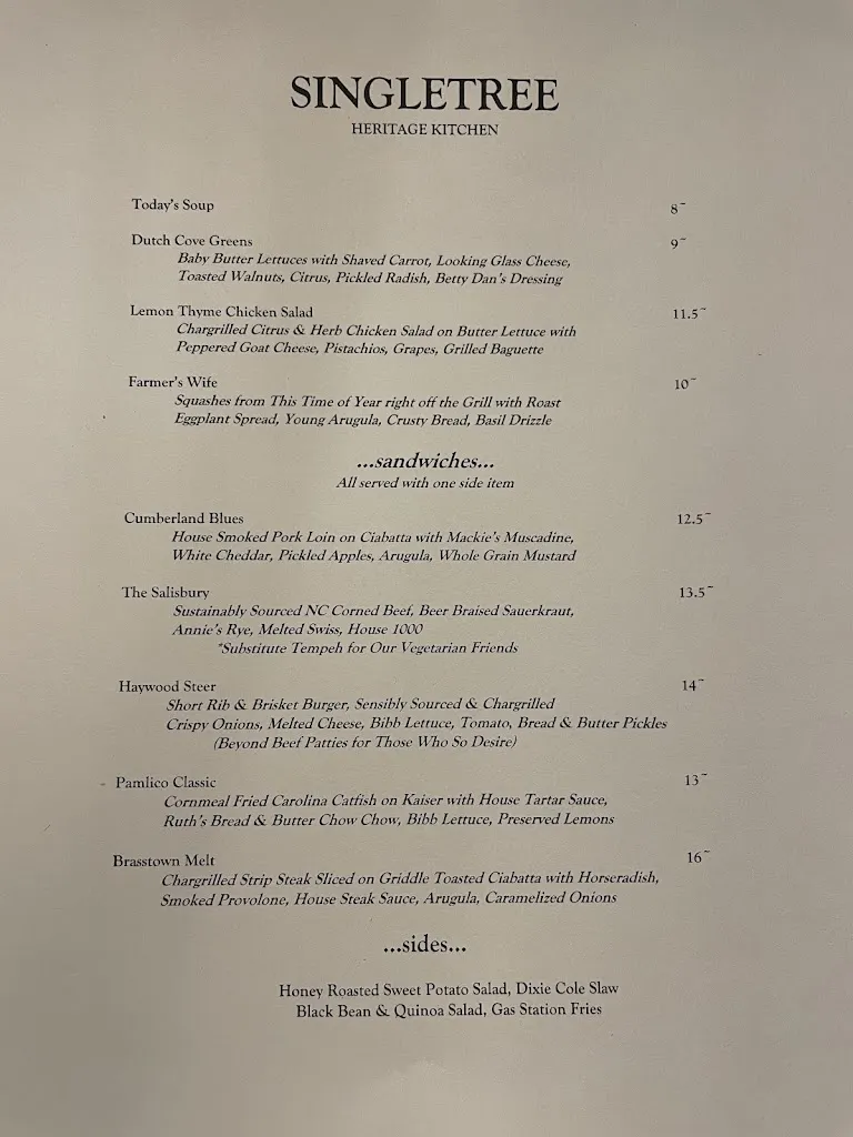 Menu_Singletree Heritage Kitchen_Waynesville, NC_image_old_1