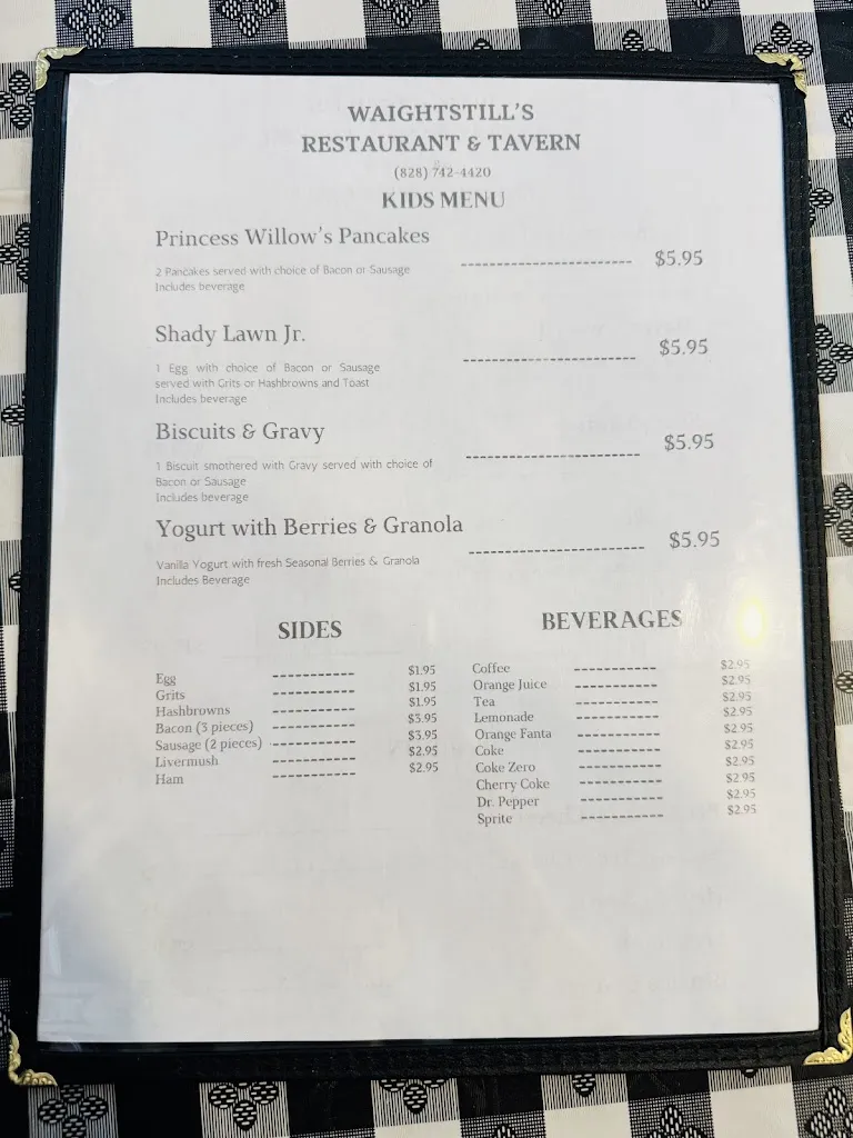 Menu_Waightstill's Restaurant and Tavern_Newland, NC_image_old_2