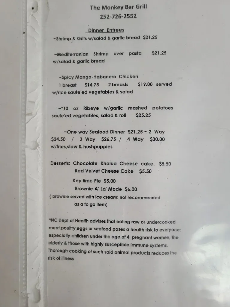 Menu_Monkey Bar & Grill_Atlantic Beach, NC_image_old_2