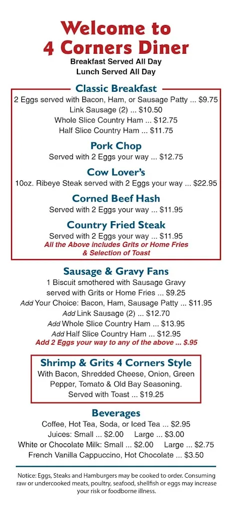 Menu_4 Corners Diner_Atlantic Beach, NC_image_old_2