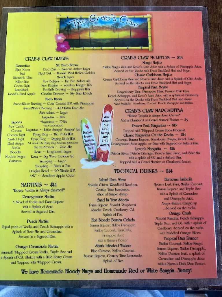 Menu_Crab's Claw Oceanfront Caribbean Seafood Restaurant_Atlantic Beach, NC_image_old_2