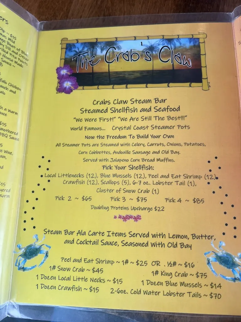 Menu_Crab's Claw Oceanfront Caribbean Seafood Restaurant_Atlantic Beach, NC_image_old_3