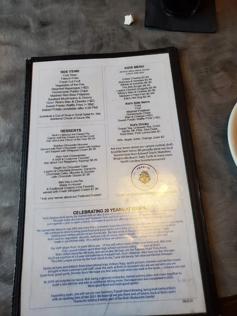 Menu_Rick's Restaurant & Sports Bar_Sneads Ferry, NC_image_old_3