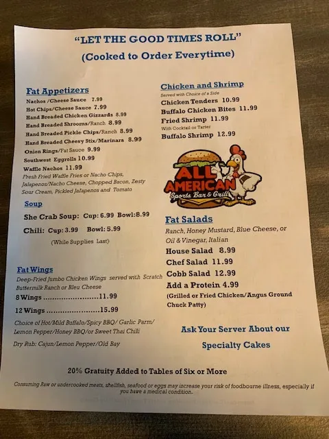 Menu_All American Sports Bar & Grill_Sneads Ferry, NC_image_old_1