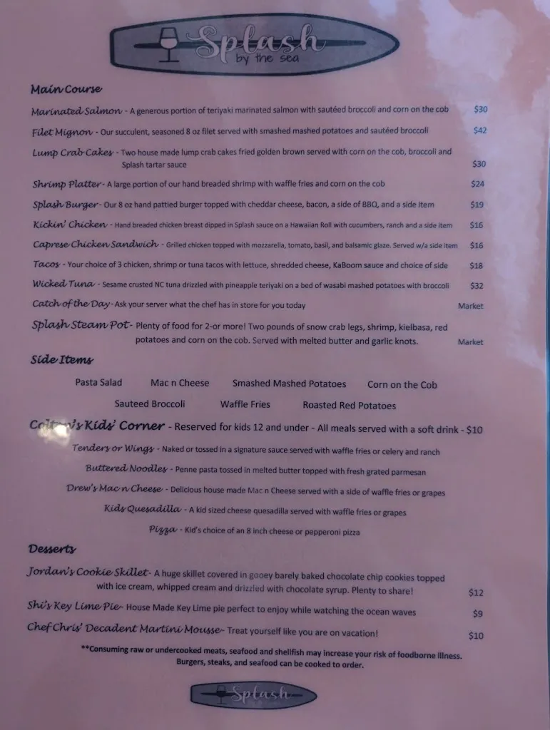 Menu_Splash by the Sea_North Topsail Beach, NC_image_old_1