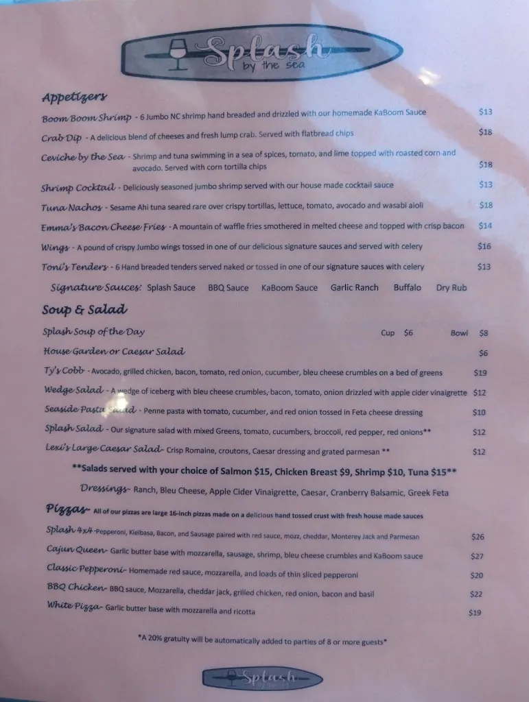 Menu_Splash by the Sea_North Topsail Beach, NC_image_old_2