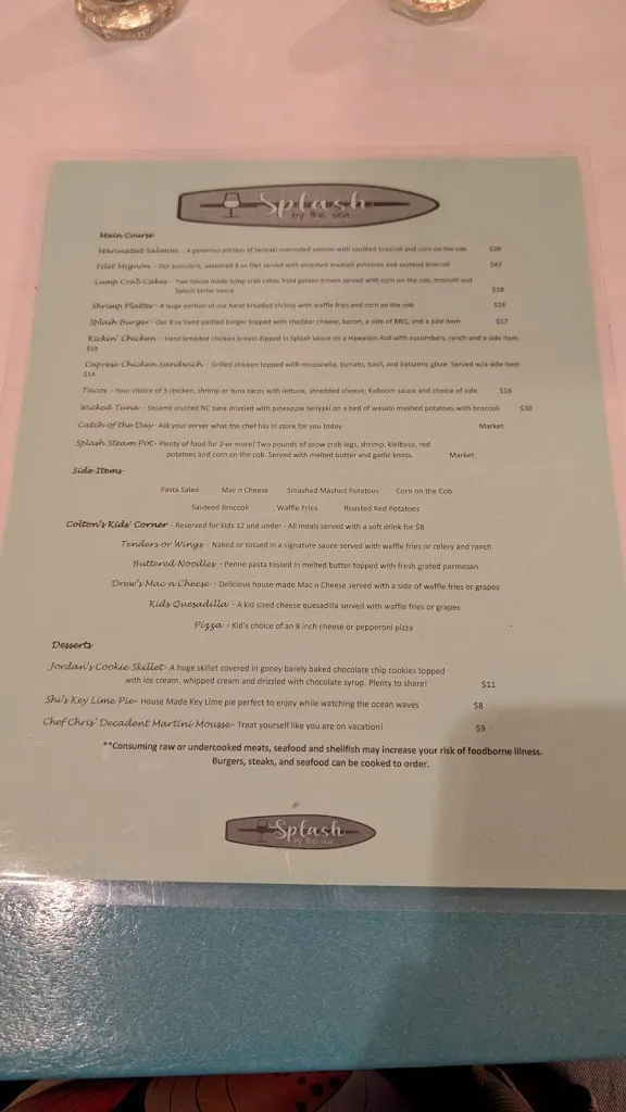Menu_Splash by the Sea_North Topsail Beach, NC_image_old_3