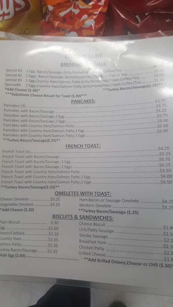 Menu_Everlean's Cafe_Tarboro, NC_image_old_2