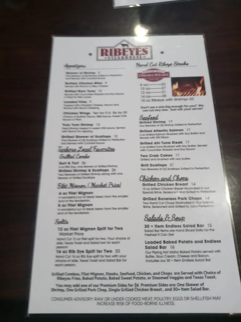 Menu_Ribeyes Steakhouse- Tarboro_Tarboro, NC_image_old_3