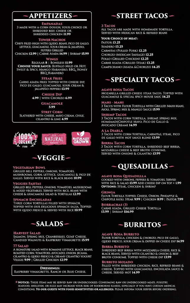 Menu_Agave Rosa Mexican Bar & Grill_Tarboro, NC_image_old_1