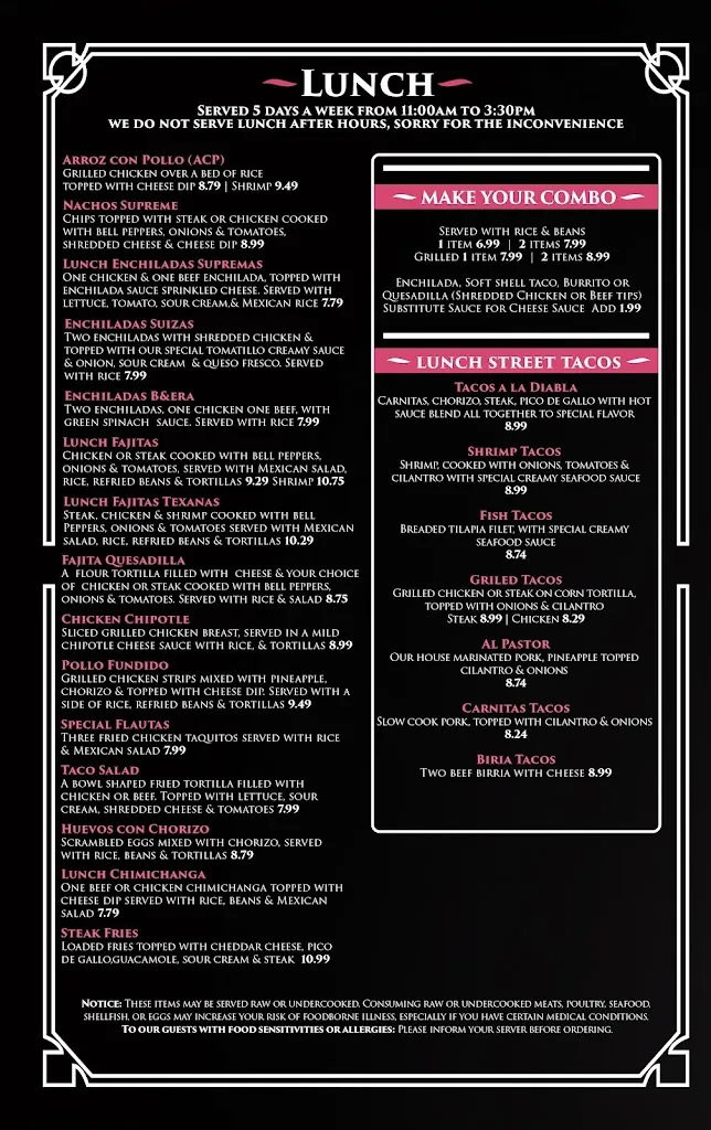 Menu_Agave Rosa Mexican Bar & Grill_Tarboro, NC_image_old_2