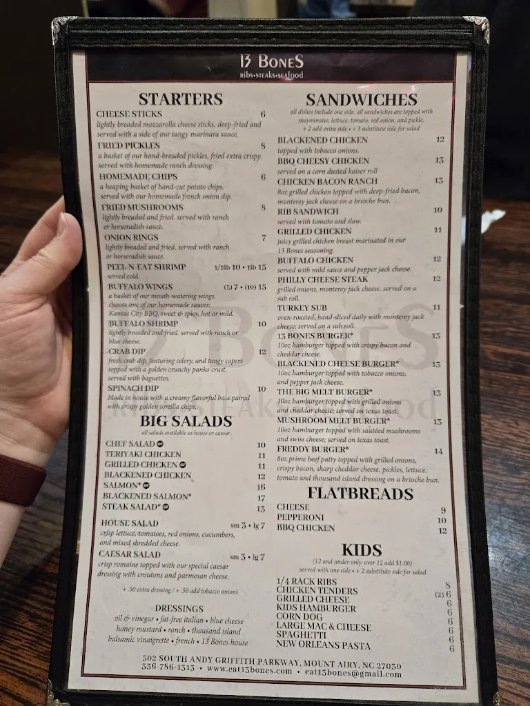 Menu_13 Bones Restaurant_Mt Airy, NC_image_old_1