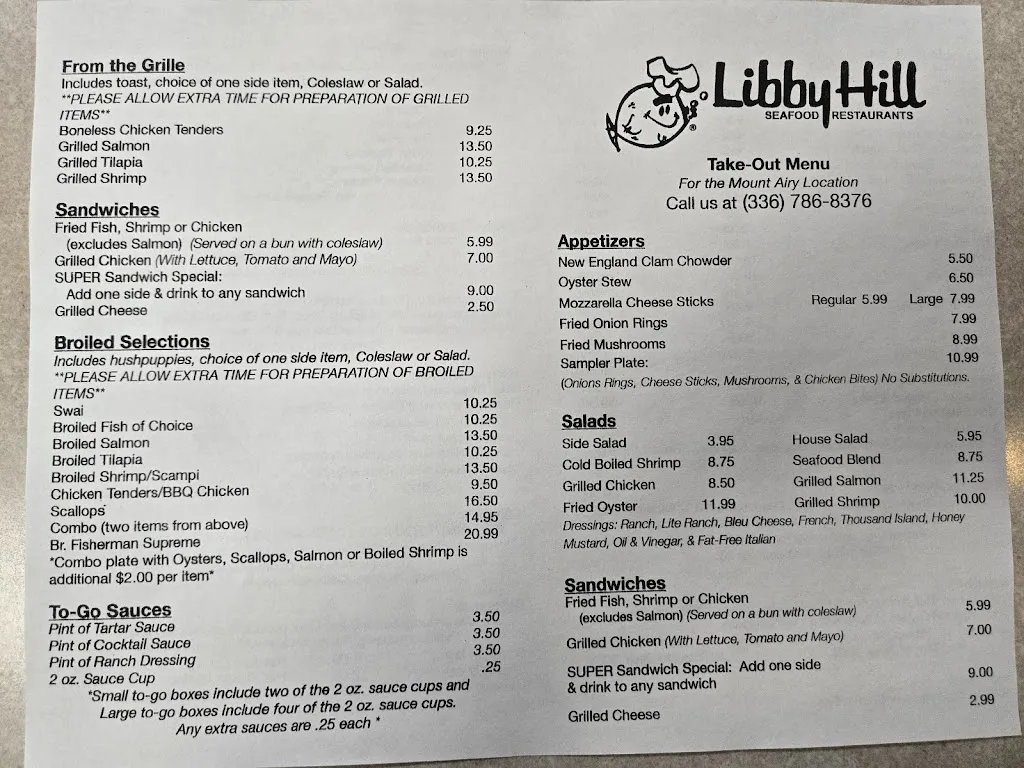 Menu_Libby Hill Seafood (Mt. Airy)_Mt Airy, NC_image_old_1