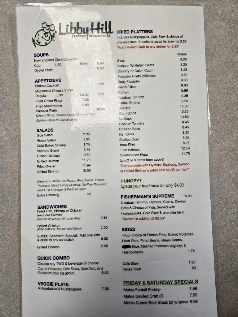 Menu_Libby Hill Seafood (Mt. Airy)_Mt Airy, NC_image_old_2