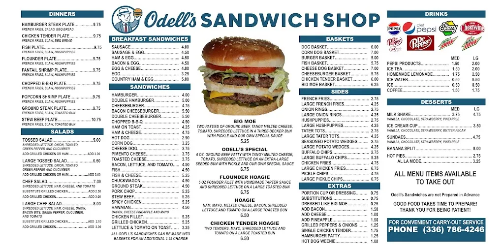 Menu_Odell's Sandwich Shop_Mt Airy, NC_image_old_1