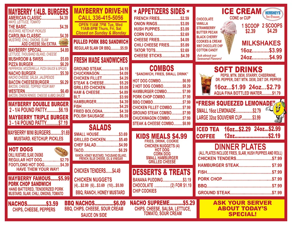 Menu_Mayberry Drive In Restuarant_Mt Airy, NC_image_old_1