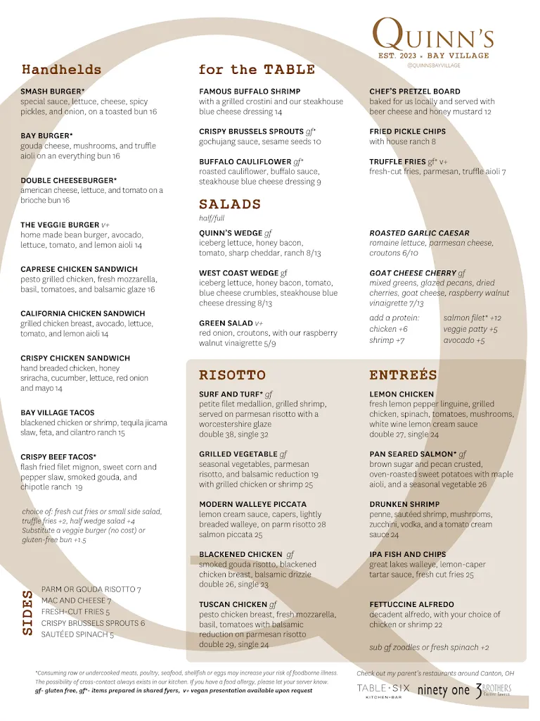 Menu_Quinn's Kitchen and Bar_Bay Village, OH_image_old_1