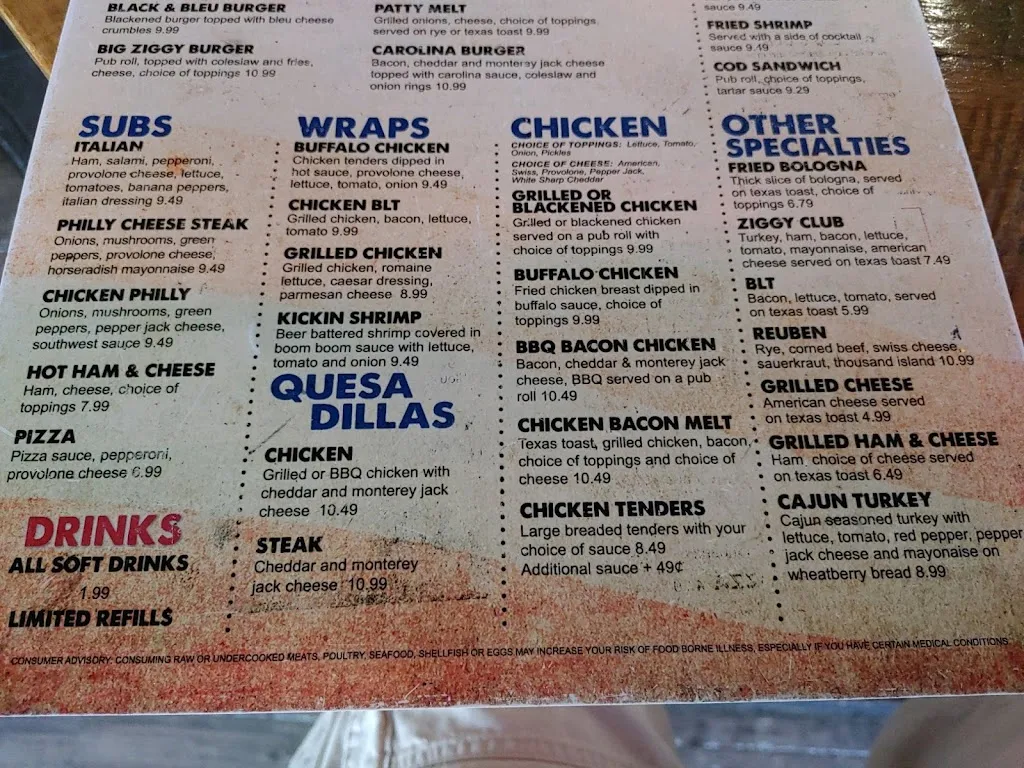 Menu_Ziggy's Bar & Grill, Inc._Pataskala, OH_image_old_2
