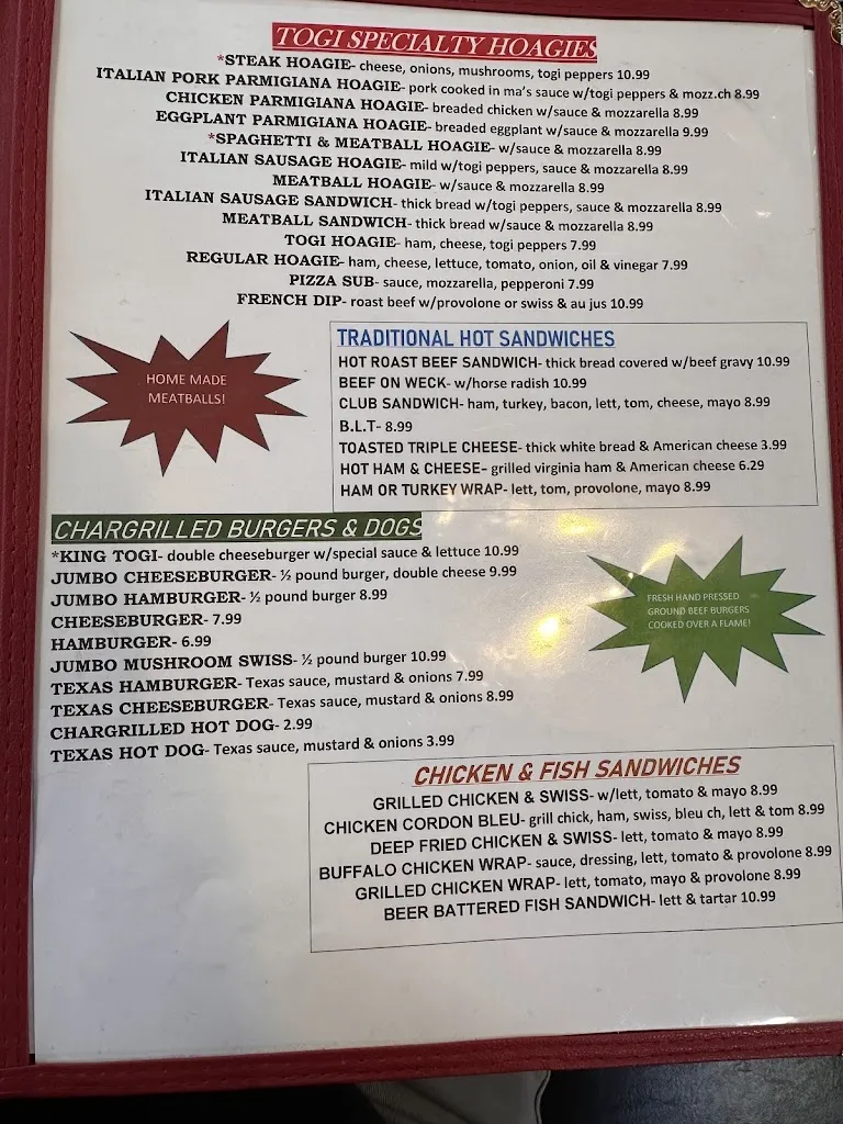 Menu_Togi's Family Restaurant_Bradford, PA_image_old_1